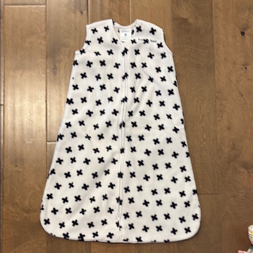 White Sleep Sack with Black Cross Pattern